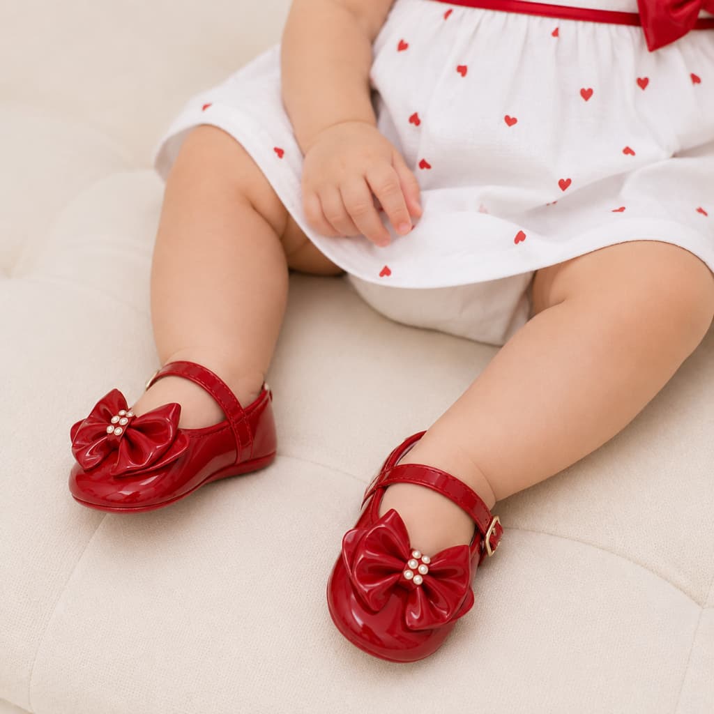 Sapatilha Vermelha Sapatinho Bebê com Strass Pérola
