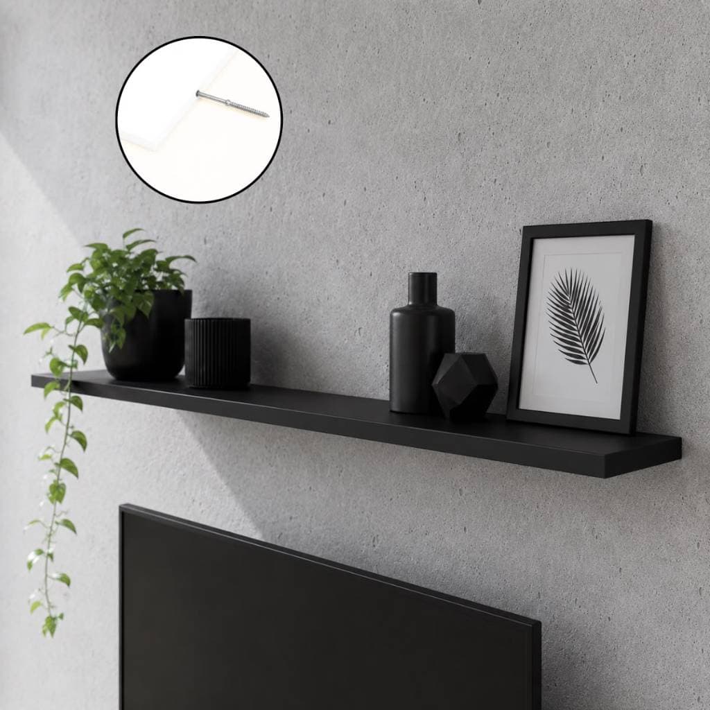 Prateleira Flutuante Preta 120x20 cm MDF 15 mm Suporte Invisível