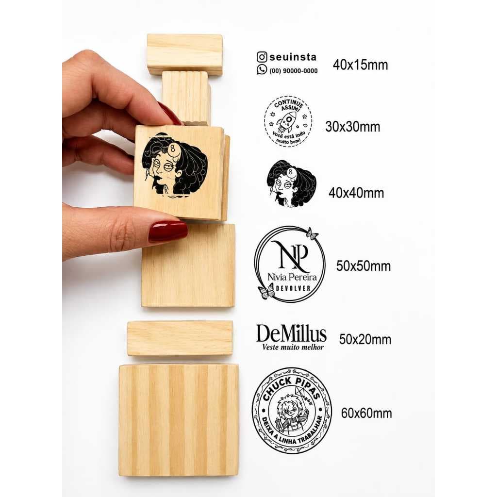 Carimbo de Madeira Personalizado /moldura /sem cabo /  Logo. Nome, Artesanato. Embalagens e Papel Kraft