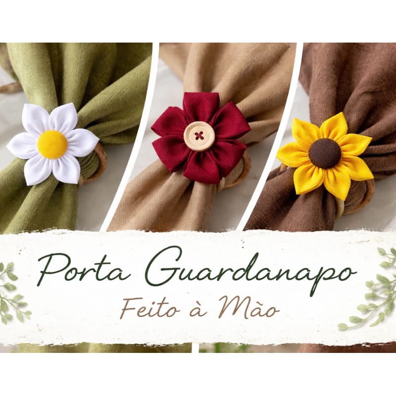 Kit Porta-Guardanapo Flor Margarida Girassol Feito à Mão, 4 ou 6 Unidades, Mesa Posta Floral, Argola Anel Guardanapo
