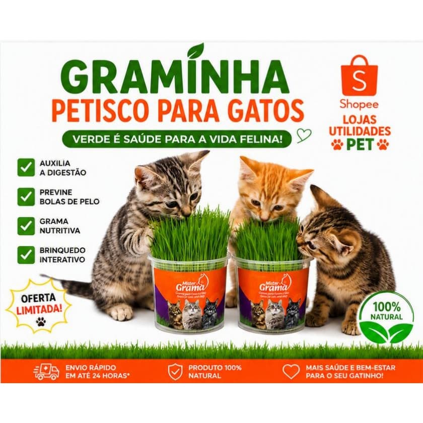 Graminha para Cães e Gatos | Auxilia na Digestão | Reduz Bolas de Pelo | Rica em Fibras e Nutrientes