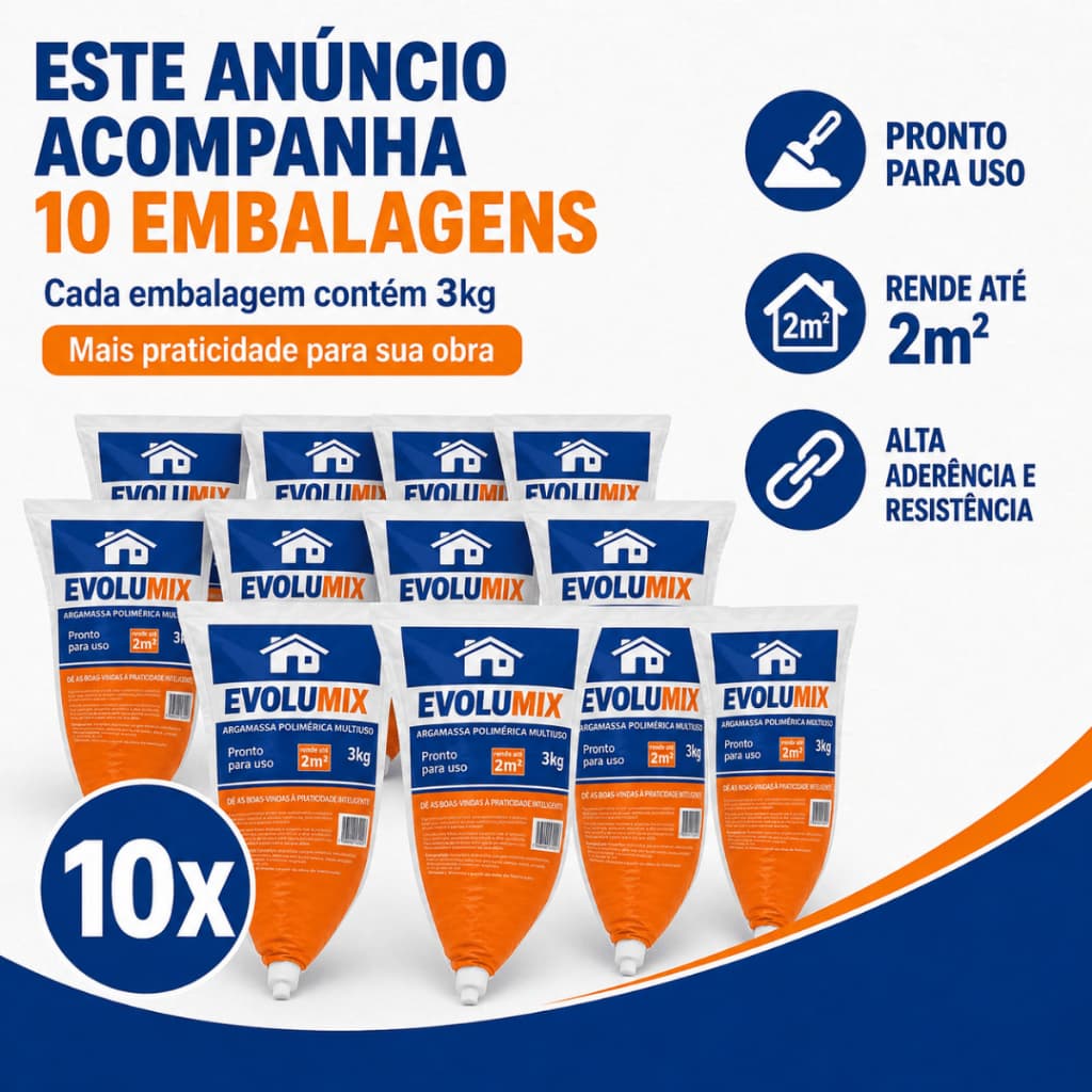 Argamassa Polimérica 3kg Kit 10 Unidades Massa Pronta Tijolos Blocos Alvenaria Reforma Construção