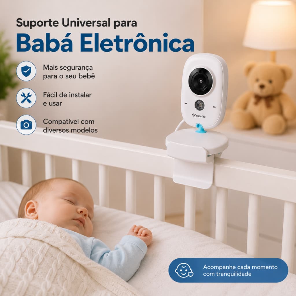 Suporte de Babá Eletrônica para Berço Universal com Encaixe Sem Furos