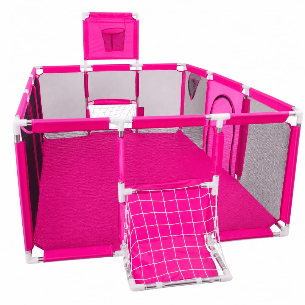 Cercadinho Infantil 180x120cm Chiqueirinho com Cesta de Basquete e Gol Rosa Snel Home SNH86