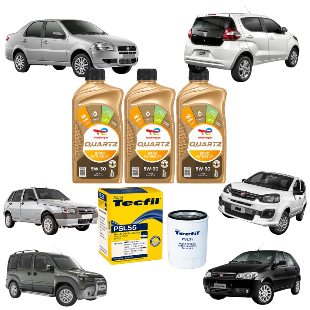 Kit Filtro e 3 Óleo Total Quartz API SQ 5w30 Sintético Fiat Palio Siena Uno Doblo 1.3 1.0 Fire