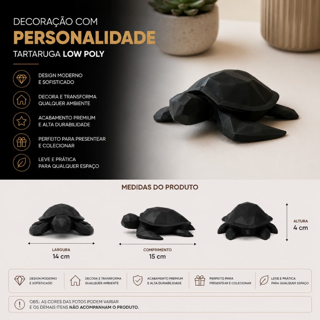 Tartaruga Decorativa Low Poly | Escultura Moderna Minimalista para Sala e Escritório