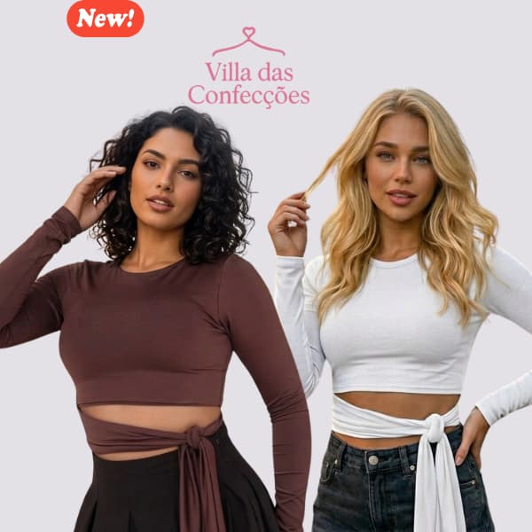 Blusa Cropped Inverno Manga Longa Suplex Feminino Laço Lateral Cropped Moda Blogueira Cropped amarração