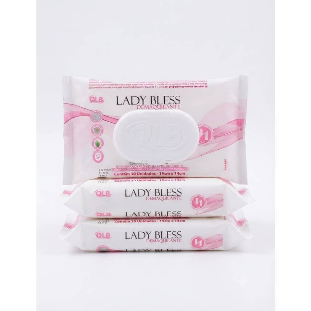 Lenços Toalhas Umedecidas Demaquilante Lady Bless com 30 Unidades Cada - Tampa FlipTop