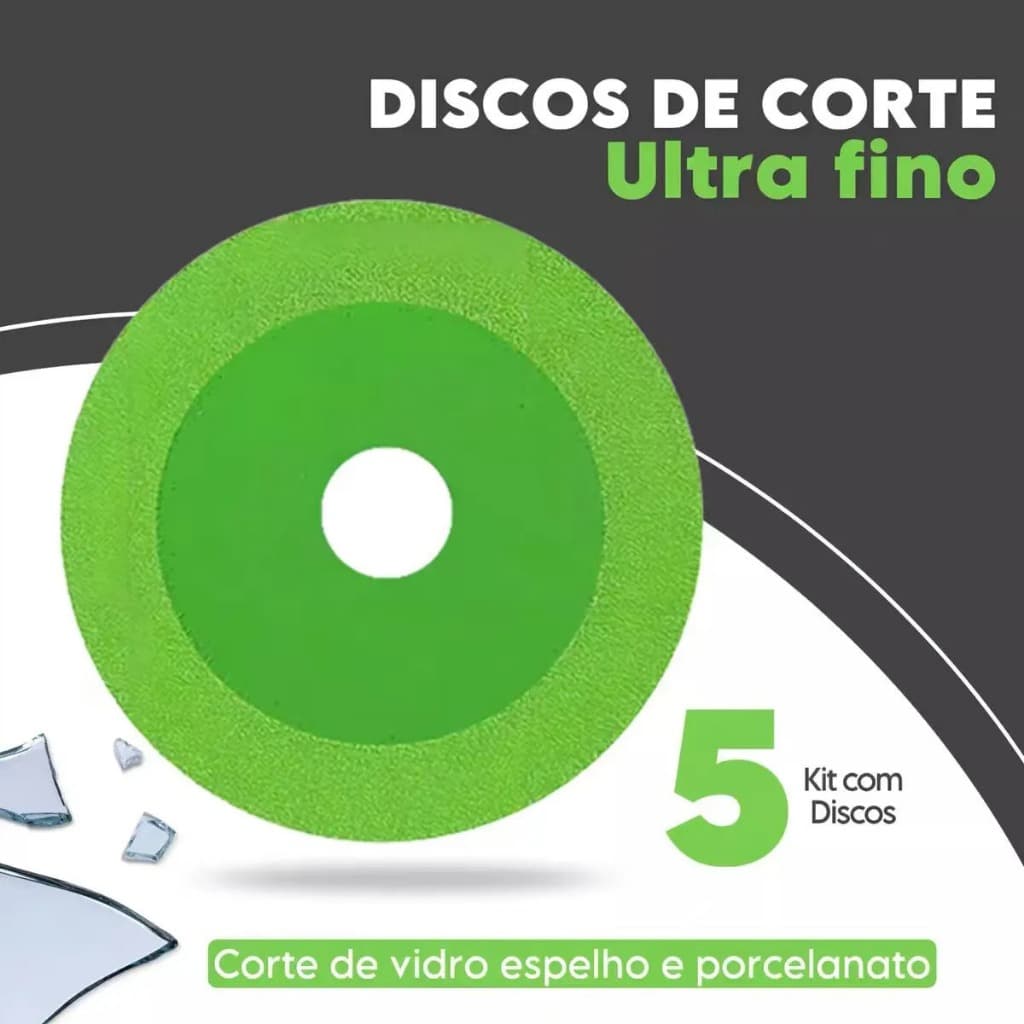 Kit 5 Disco de Corte Vidro Mármore Porcelanato Diamantado Espelho Garrafa Cerâmica Serra