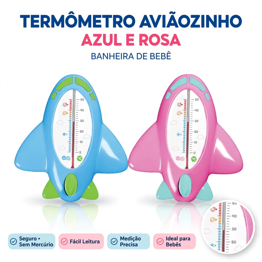 Termômetro Banho Bebê Aviãozinho Medidor Temperatura Banheira Infantil Azul Rosa