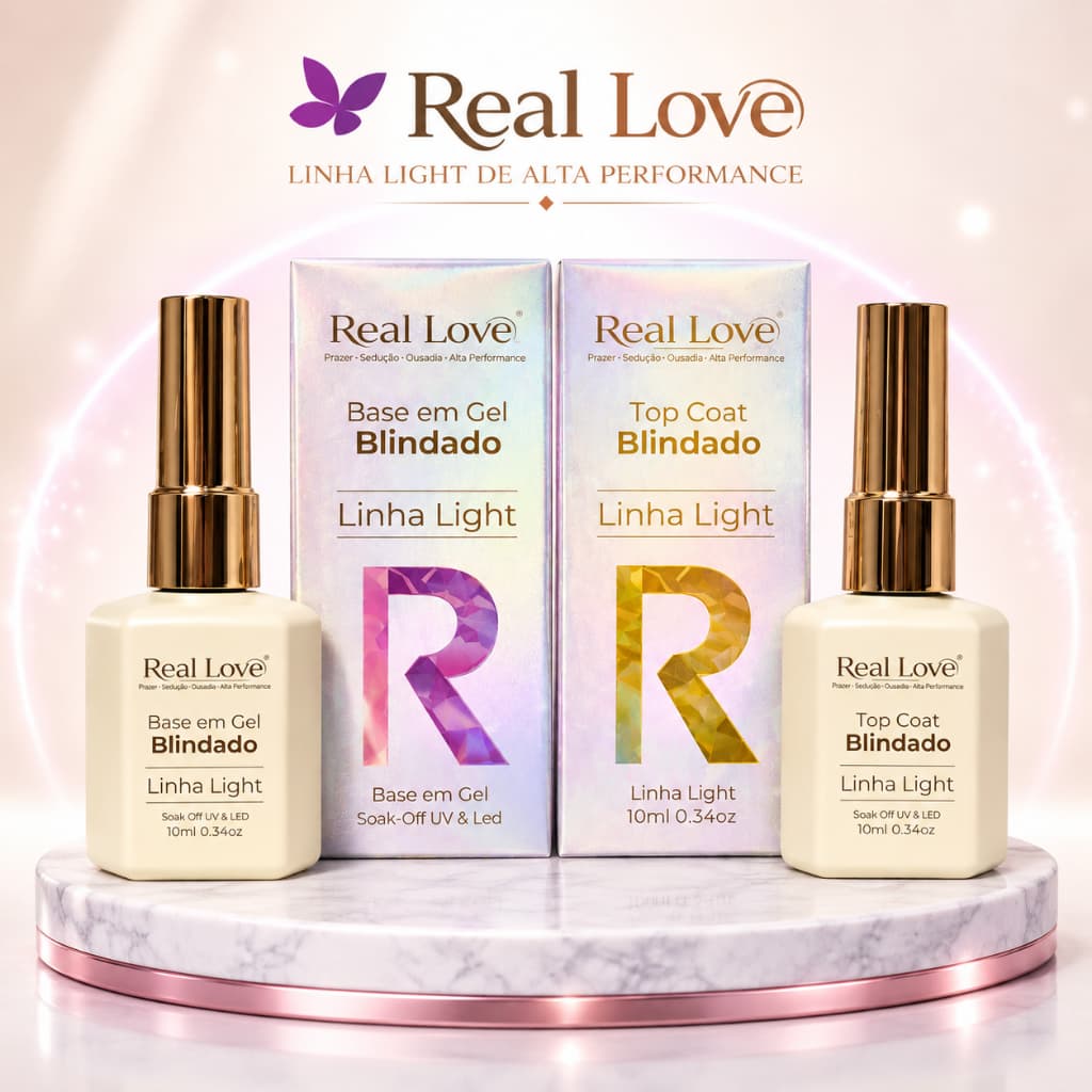 Kit Blindagem Profissional Real Love Linha Light Base em Gel Top Coat Blindado 15ml