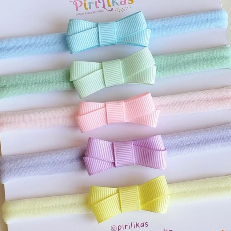 Kit 5 Faixinhas Bebê Laço PP 5cm Macias Confortáveis Recém Nascida Menina Não Aperta a Cabecinha Presente Cha de Bebe