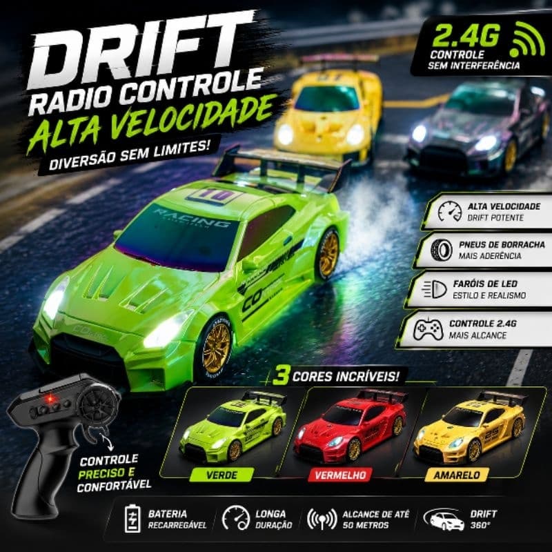 Porsche 993 Nissan GTR RC Drift 4WD 1:24 carrinho de controle remoto corrida recarregável neon luz led farol Nissan