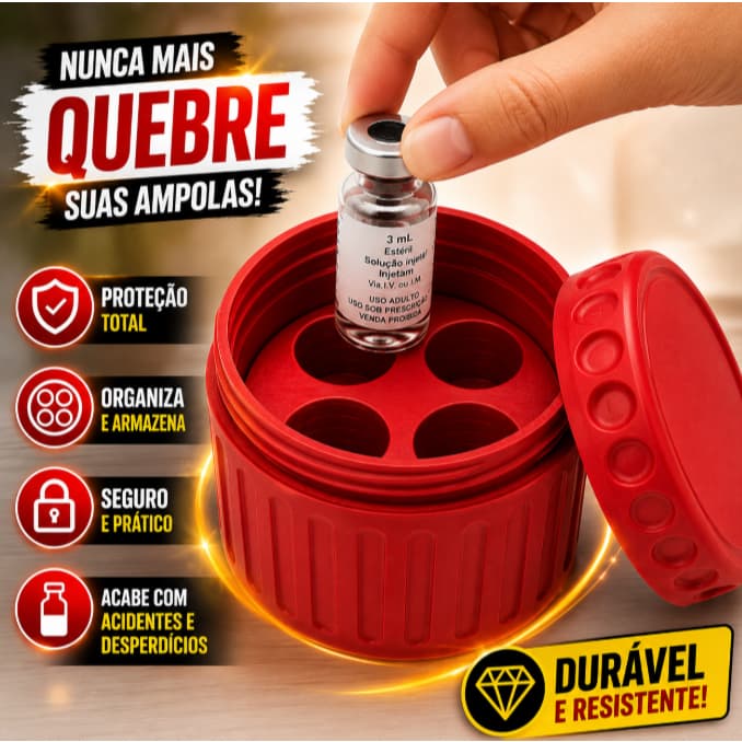 Porta Ampolas 3ml Organizador para 4 un Rígido Injeções Vacinas Tirze Seguro com Rosca Remedios