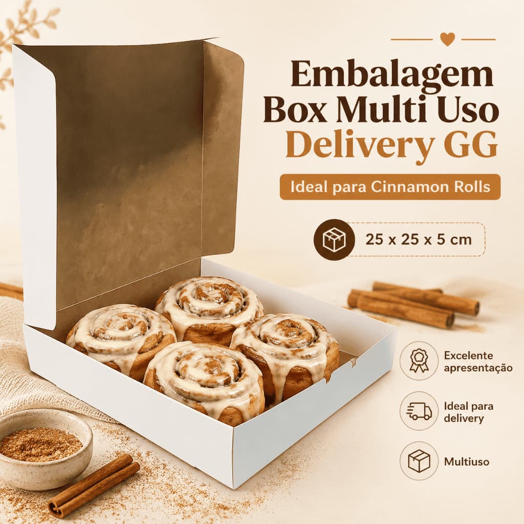 Embalagem para Cinnamon Roll Delivery GG 25x25x5cm – Branca ou Kraft