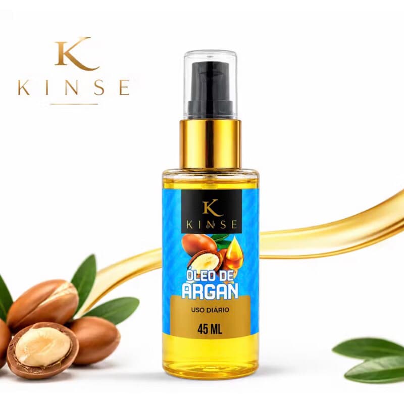 oléo de argan kinse 45ml cabelos secos e danificados com proteção térmica