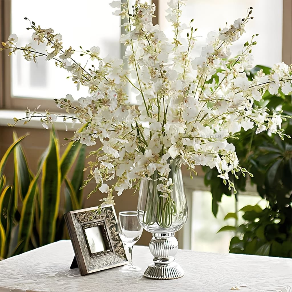 97cm 10 Unidades Buquê 450 Flores de Orquídea Dançante Artificial Branca Estilo Oriental para Decoração Casamento