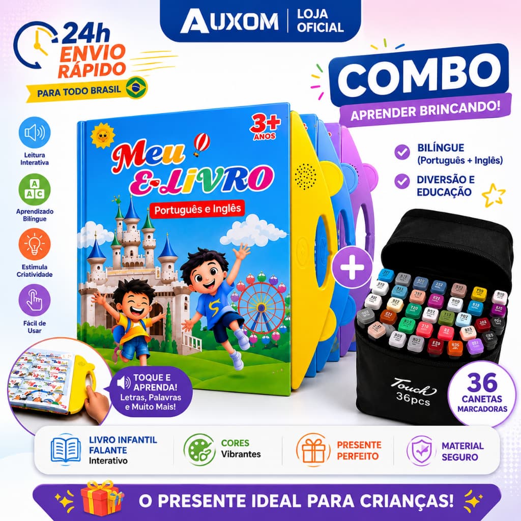 Livro Infantil Sonoro Interativo Trilíngue Português Espanhol Inglês Educativo Para Crianças