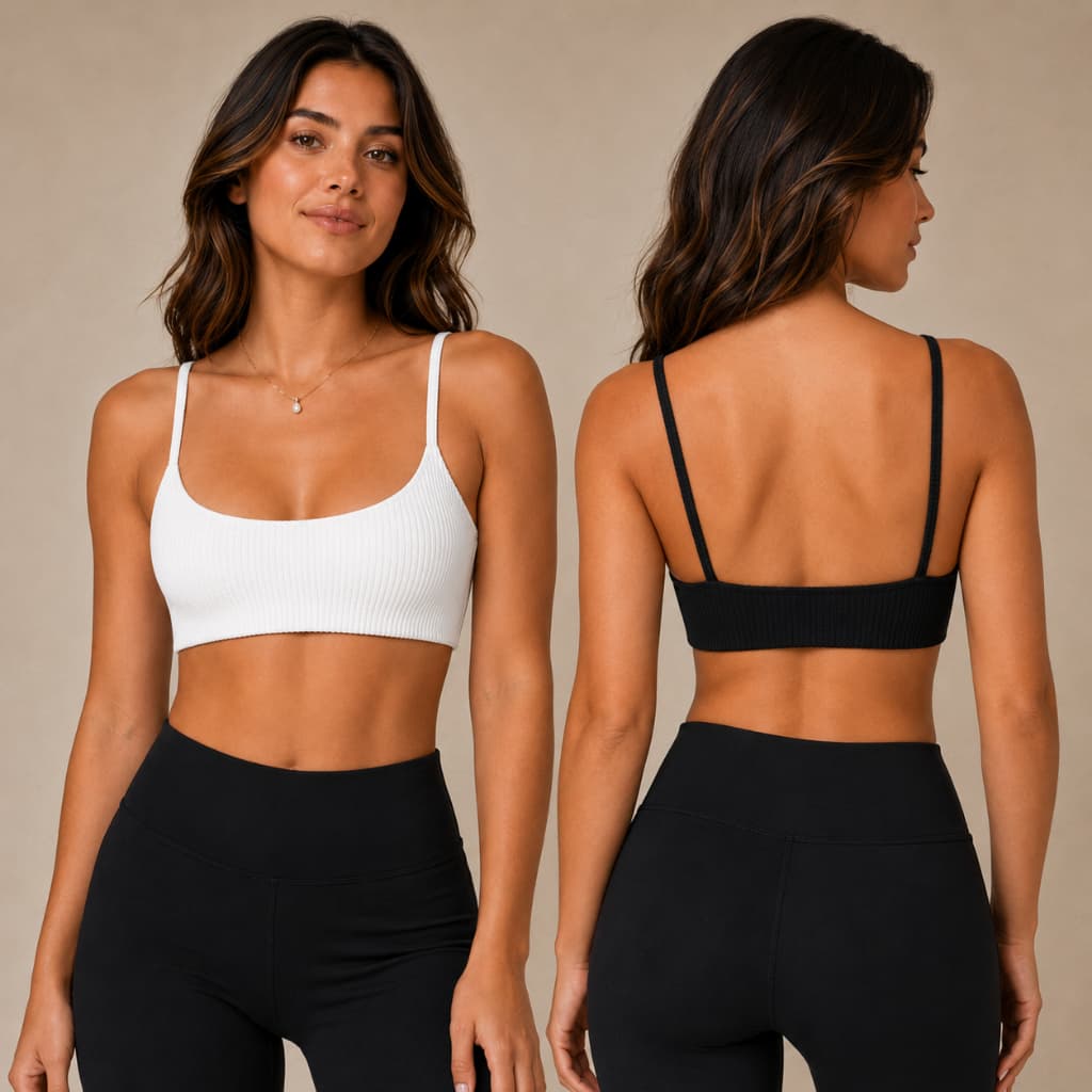 KIT 2 Tops Canelado Anarruga Feminino Básico Academia Moda Casual Cropped Treino Top