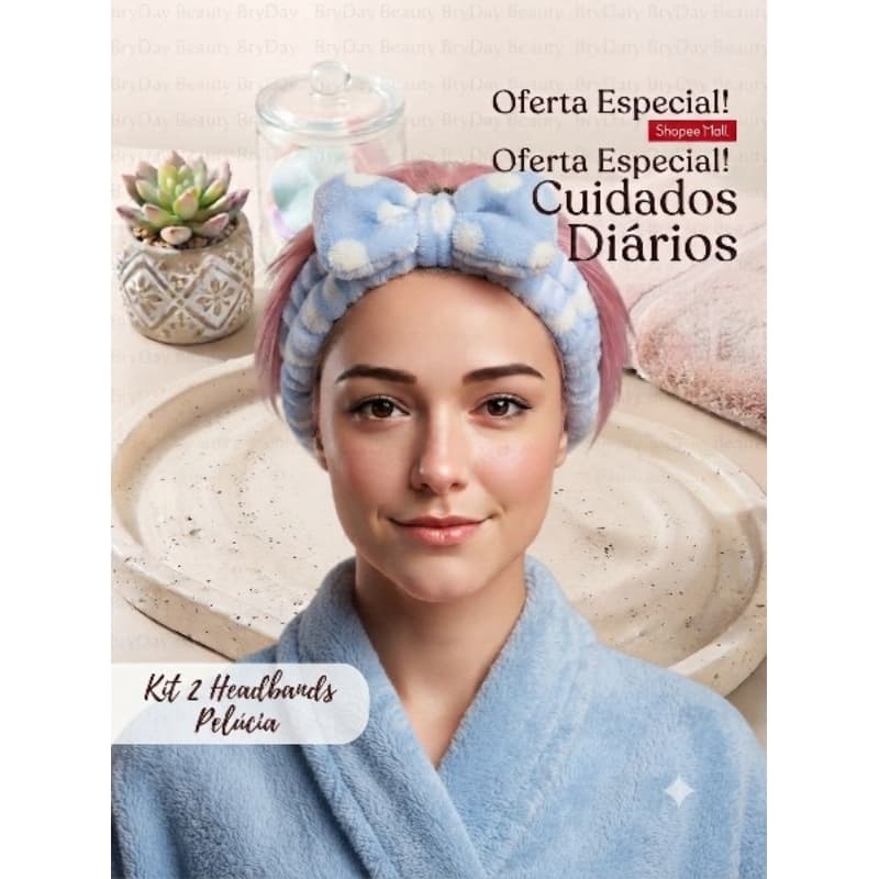 Kit 2 Headbands de Pelúcia Soft - Faixa de Cabelo para Maquiagem e Skincare