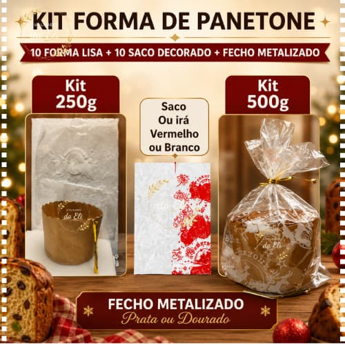 KIT FORMA LISA  SACO  FECHO PARA PANETONE 250g 500g  COM 10 UNIDADES