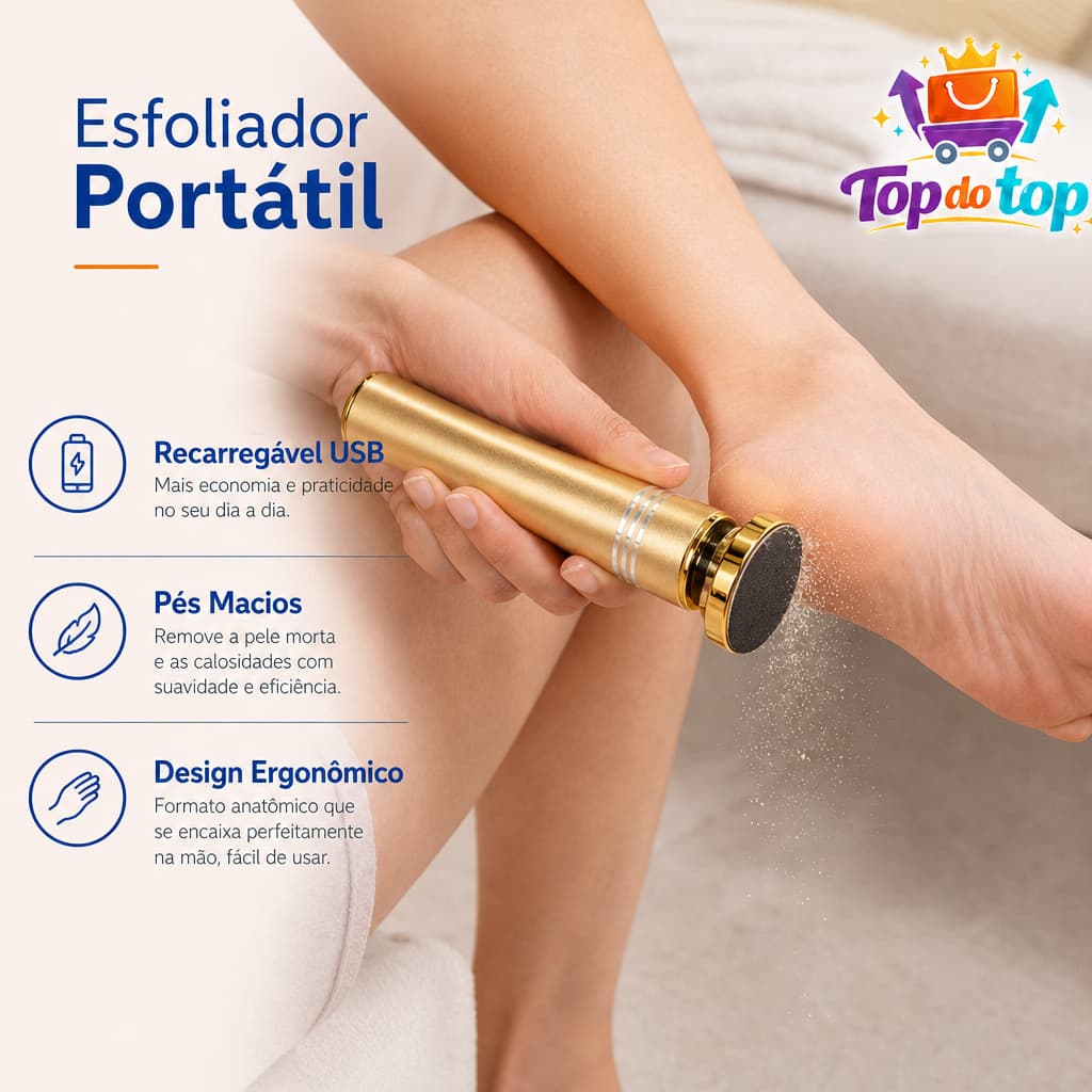 Lixador portátil para pés recarregável USB - Remove calos, pele morta e deixa os pés macios