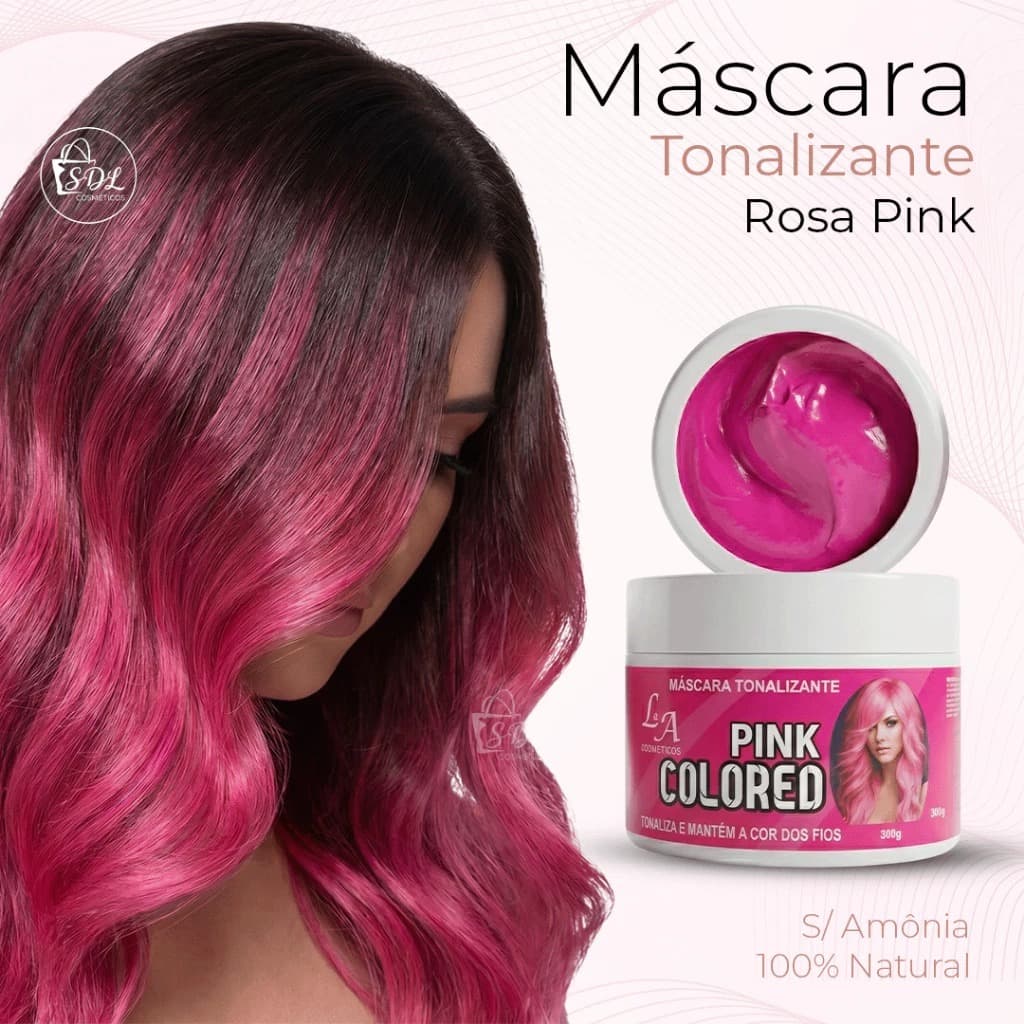 Tonalizante Rosa Pink - Mechas Rosas Fácil - S/ Amônia - Resultado 100% Natural La Cosméticos 300g