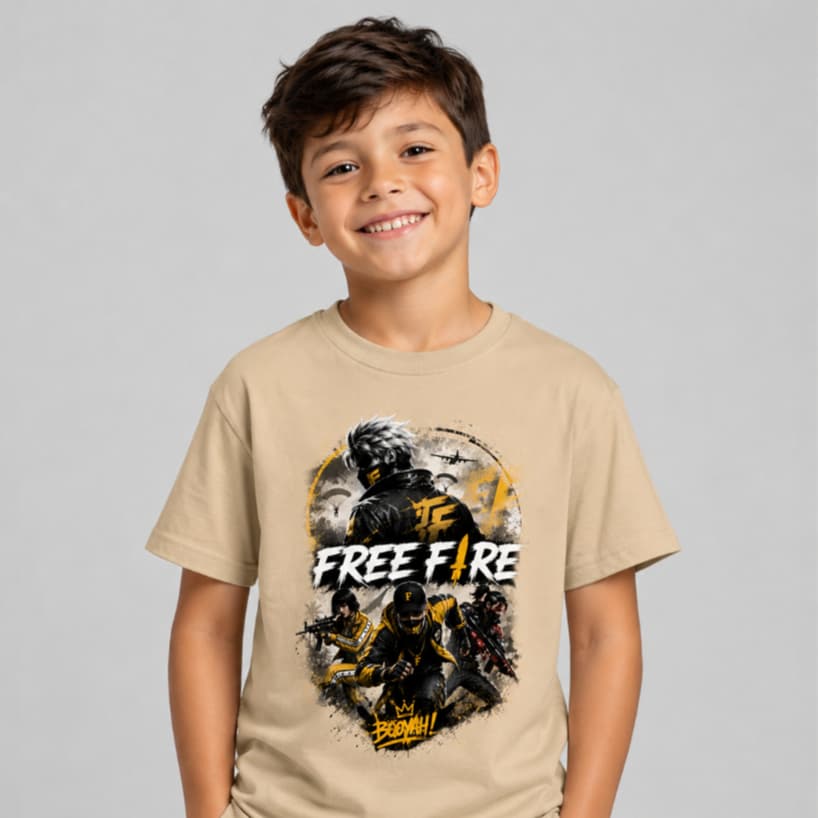 Camiseta Infantil Free Fire 100% Algodão | Estampa Gamer Premium | Confortável Menino