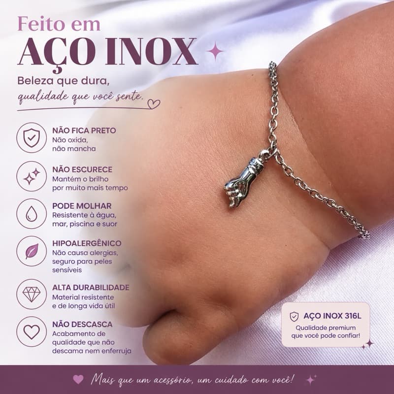 Pulseira de aço inox Infantil Figa 14 cm