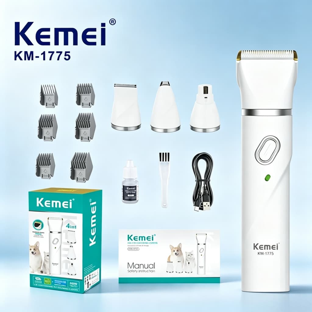 Kemei KM-1775 Máquina de tosa PET Titanium 4 em 1 Gato Cachorro Segurar botão 3 segundos para Ligar!