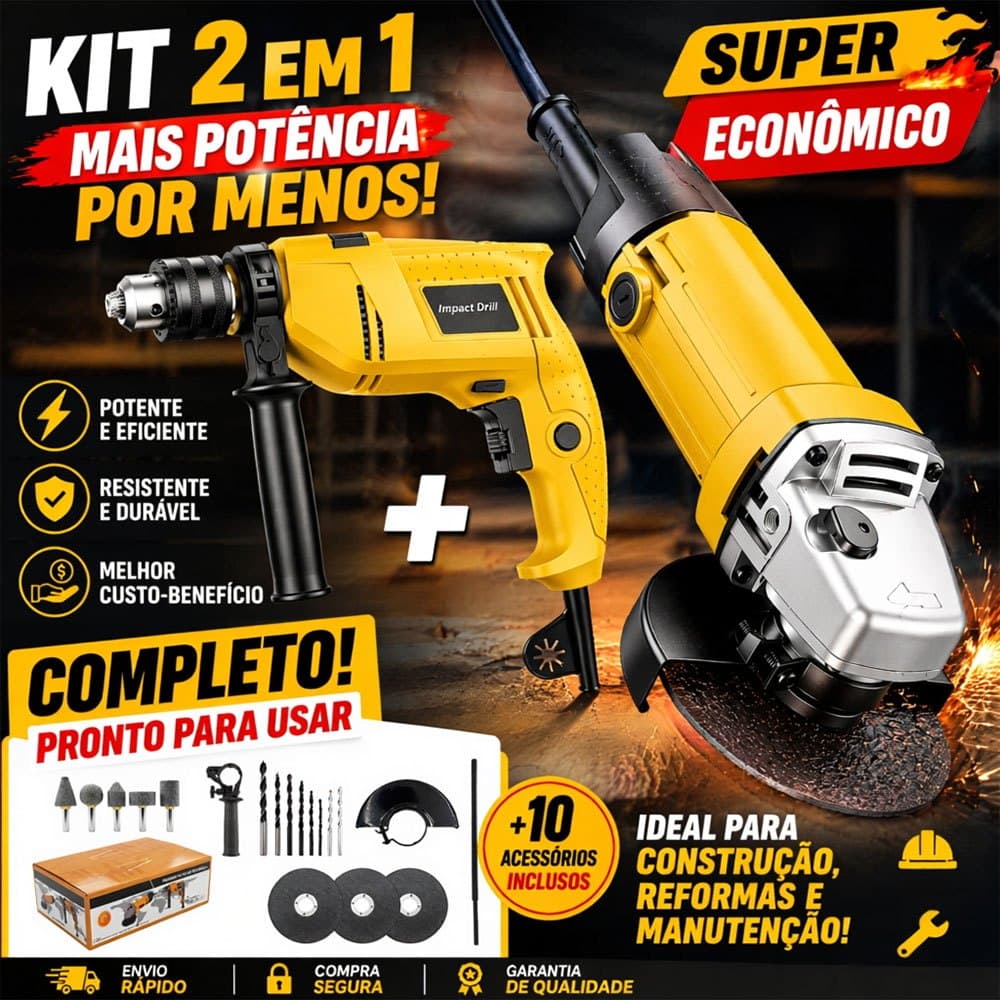 Furadeira Elétrica + Esmerilhadeira Angular Profissional Bivolt 110-127V 220V Conjunto de Ferramentas com Cabo