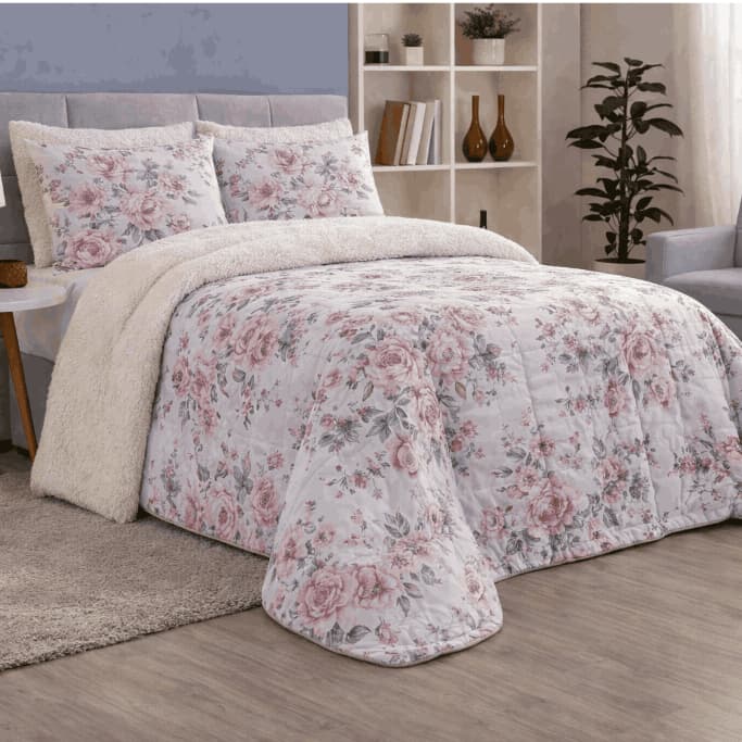 Edredom com Sherpa Estampado Queen 1Peça