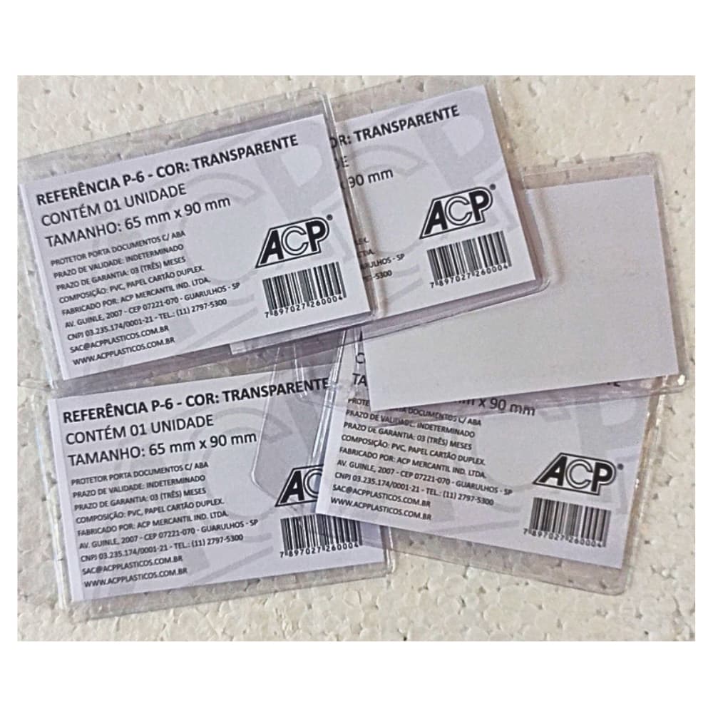Porta Documento CNH e CPF com Aba Cristal Transparente 6,5x9cm ACP -Kit com 5 Unidades
