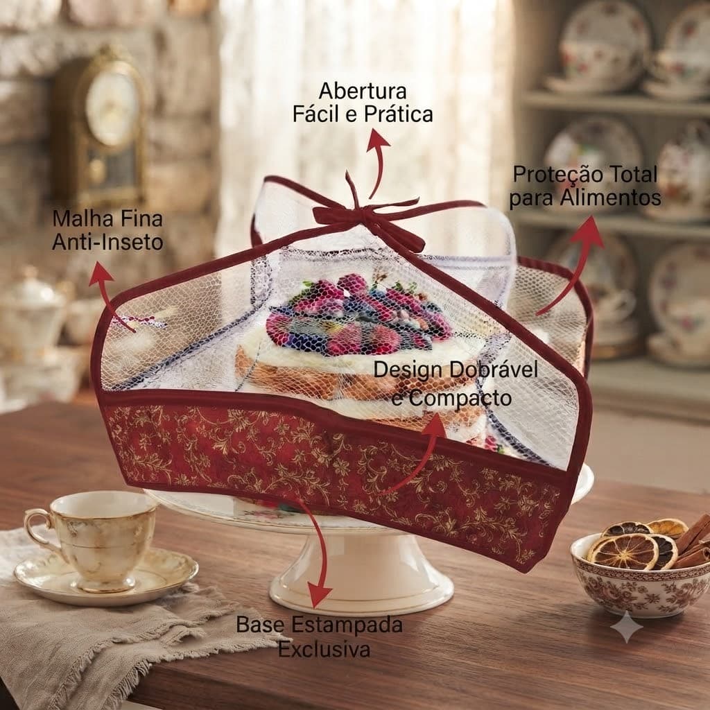 Cobre Bolo Artesanal Filó Estampado Luxo Mesa Posta Decoração Cozinha Tela Protetora Alimentos