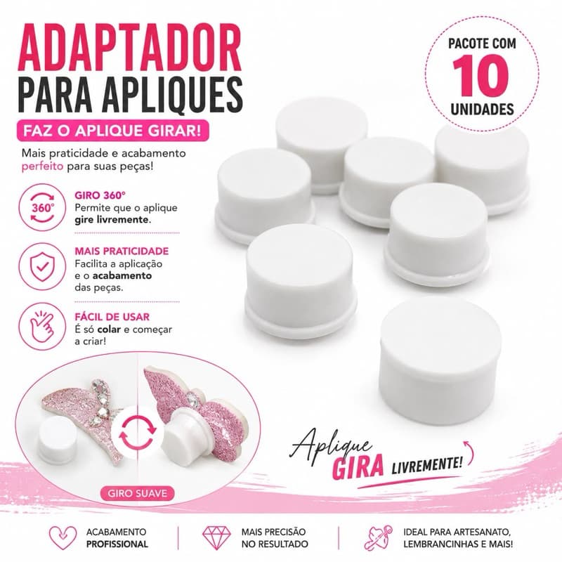 Adaptador giratório para apliques e artesanato com 10 unidades - 13mmx7mm