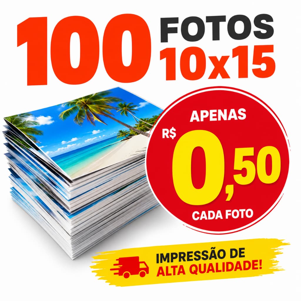 Pacote 100 Fotos Premium 10x15 Escolha suas fotos Qualidade Profissional - Tipo de Papel: Fotográfico Brilho