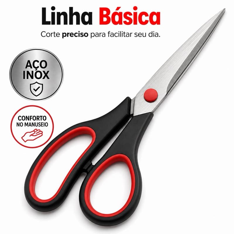 Tesoura Multiuso 20,3cm Aço Inox Cabo Anatômico Linha Básica Corte Preciso Resistente Para Casa Escritório Escola