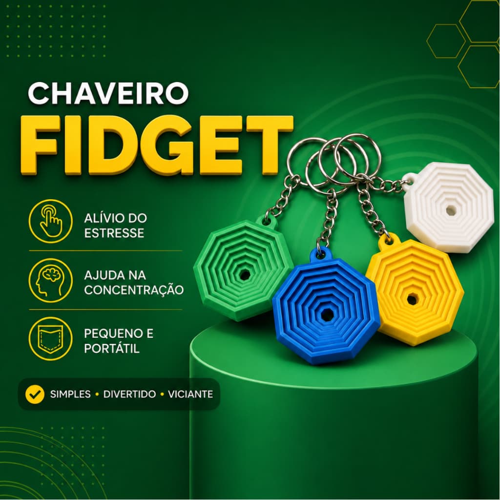 Chaveiro Fidget Toy Caleidoscópio Pirâmide Flexível ASMR Impresso 3D