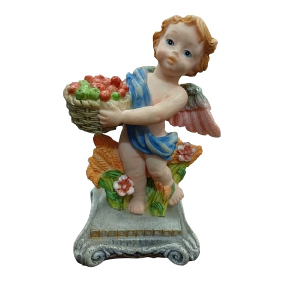 Antiga Estatueta de Anjo com Frutas de Resina
