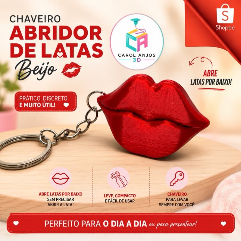 Abridor de latas de boca, feito em 3D.