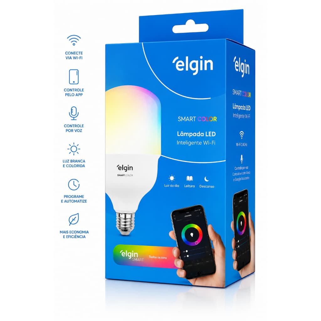 Lâmpada LED Bulbo Smart Color 20W Wi-Fi Bivolt RGB Inteligente Elgin Alexa Google Assistente