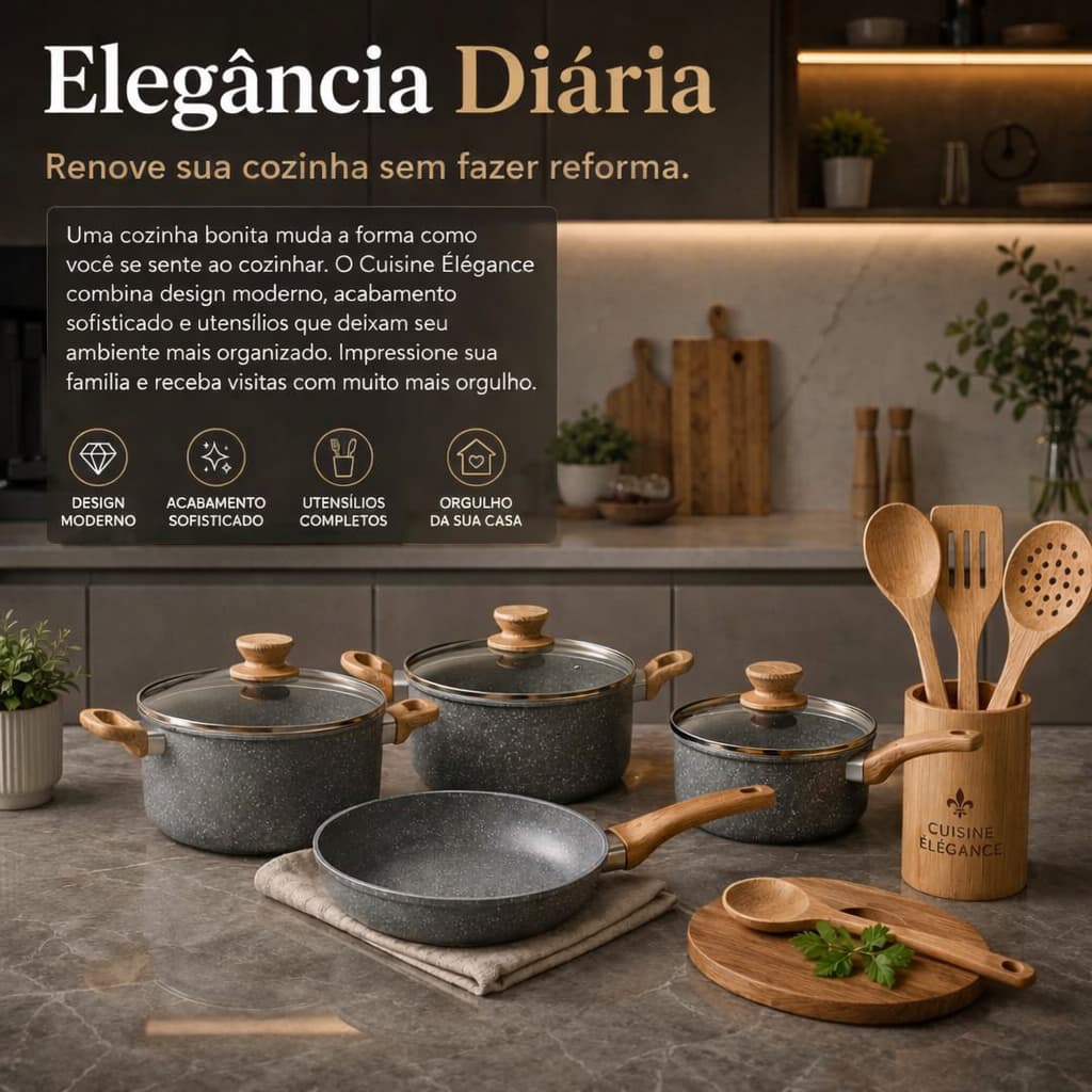 Kit Panelas Utensilios Cozinha Completo Funcional Design Moderno Cinza