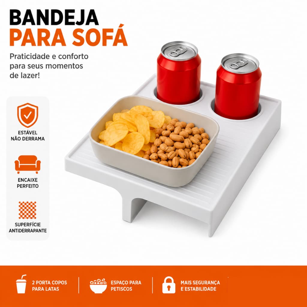 Bandeja para Sofá com Porta Copos | Porta Petisco no sofá | Conforto sem sujeira | 4 cores