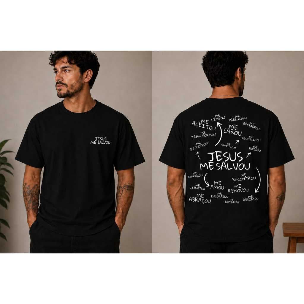 Camiseta Masculina e Feminina Gospel Cristã JESUS ME SALVOU Várias Cores Estampa Frente e Verso