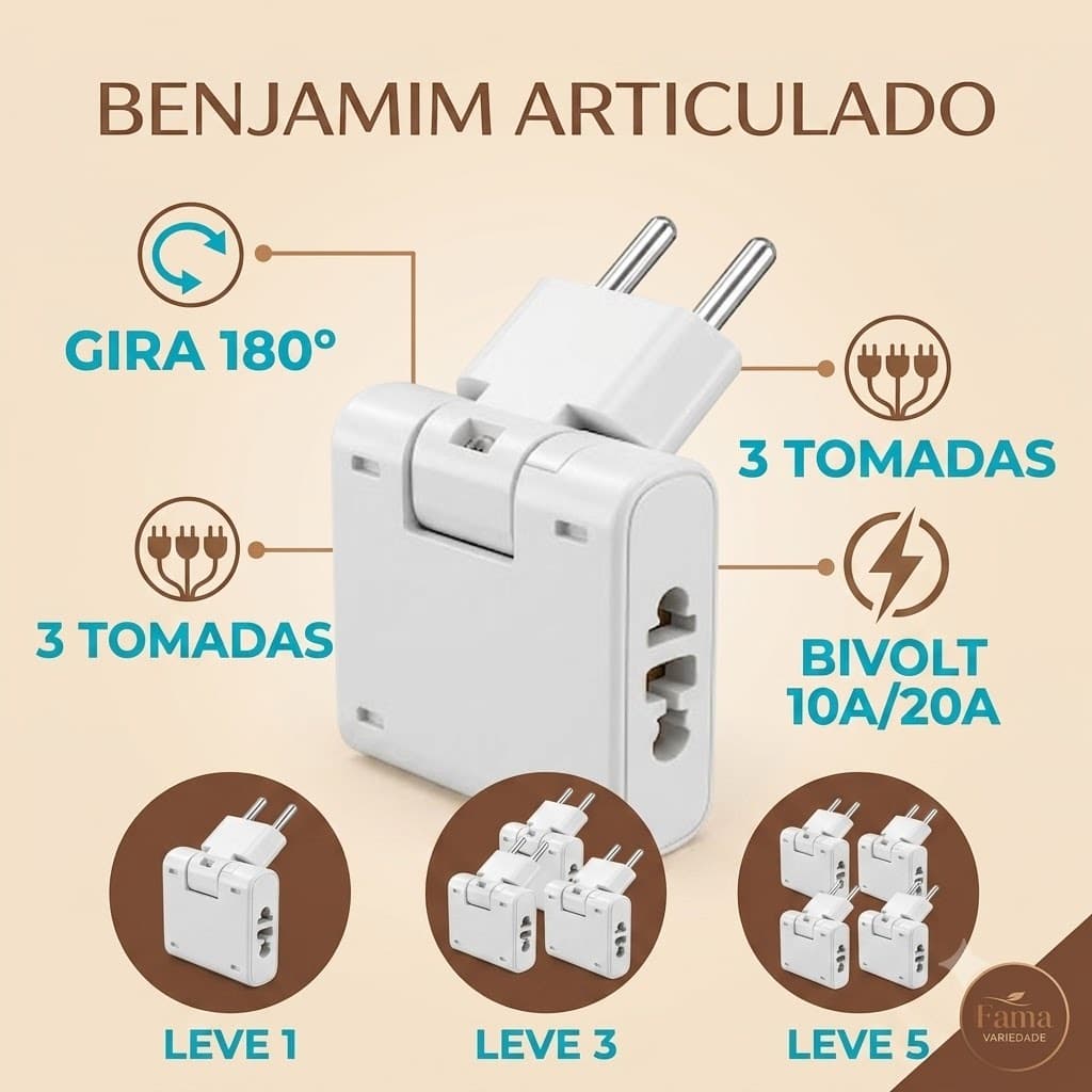 Multiplicador Benjamin Articulado 180 Graus 3 Saídas 10A