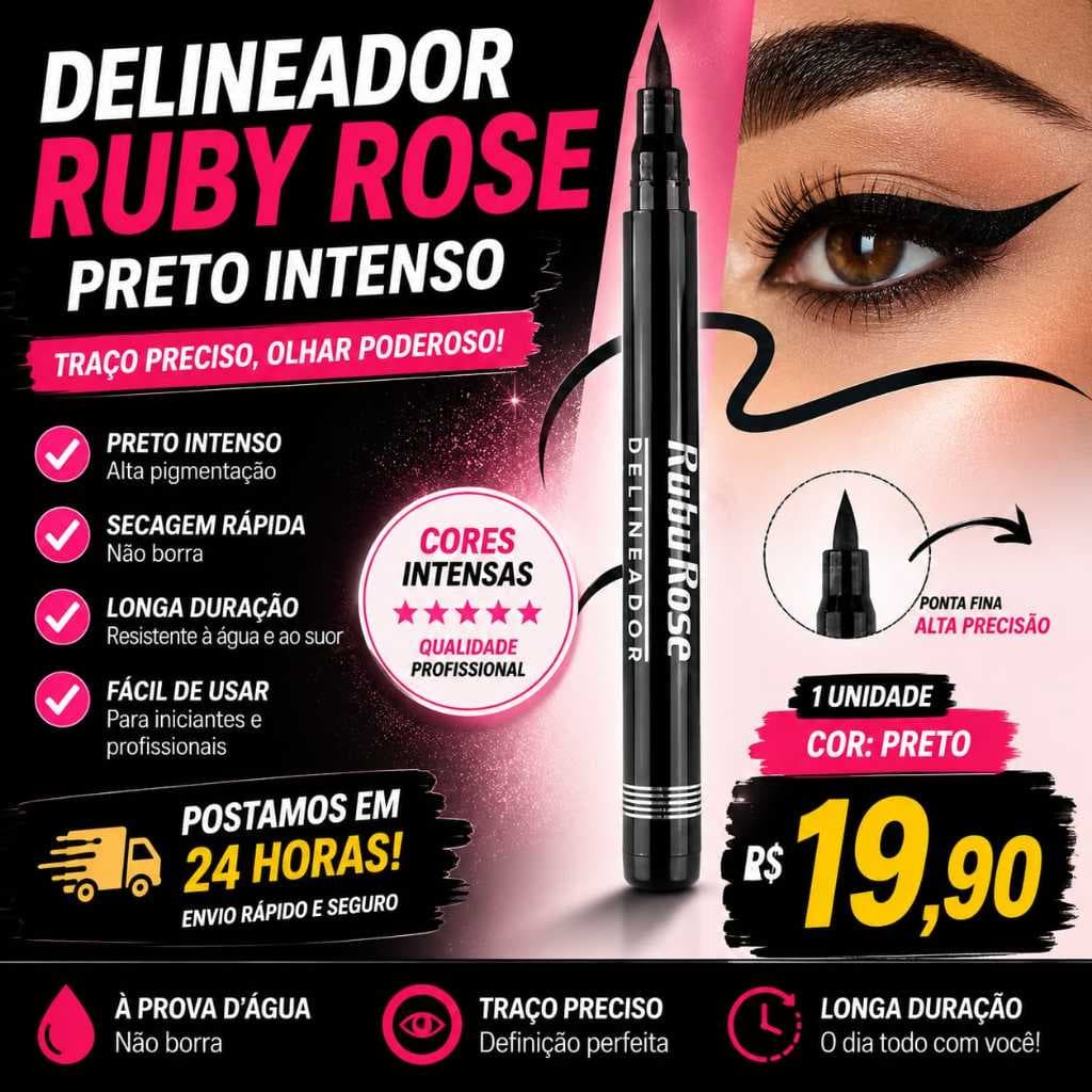 🖤Caneta Delineadora Ruby Rose HB090 Preta À Prova D'Água Longa Duração - 1UN - Postagem em 24 Horas🖤