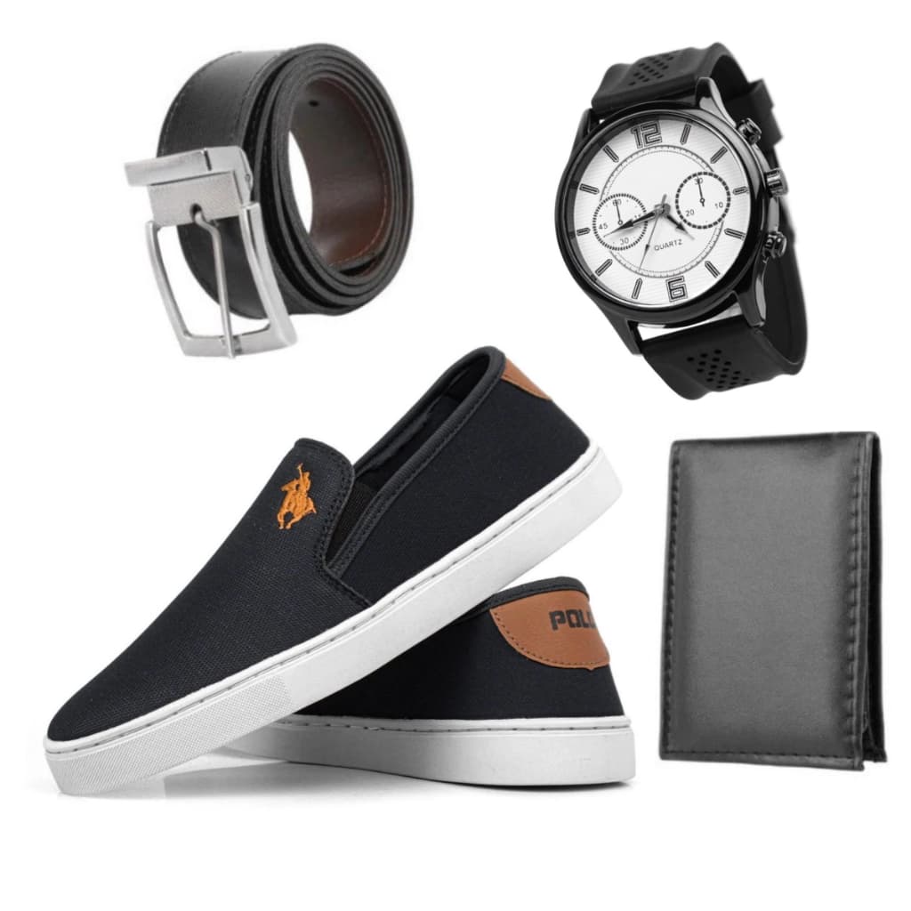 Tênis Sapatênis Social Iate Slip On + Relógio Ponteiro + Carteira Porta Cartões + Cinto