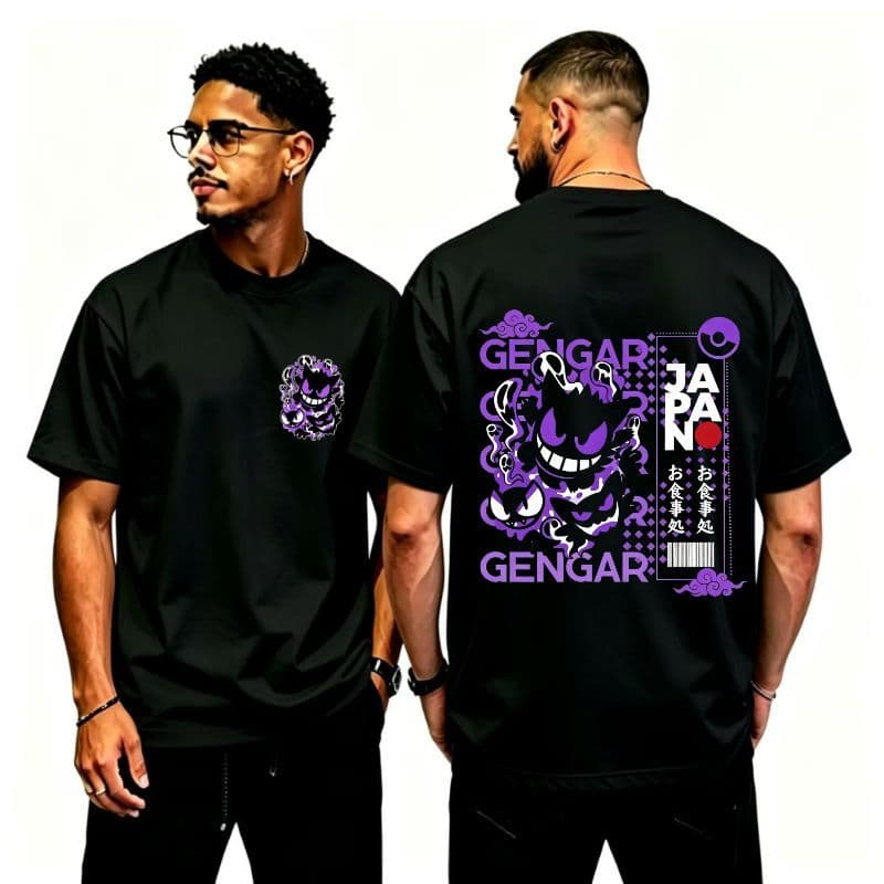 Algodão de Alta Qualidade Camiseta Desenho Fantasma Gengar Estampa Criativa Moda Casual Masculina