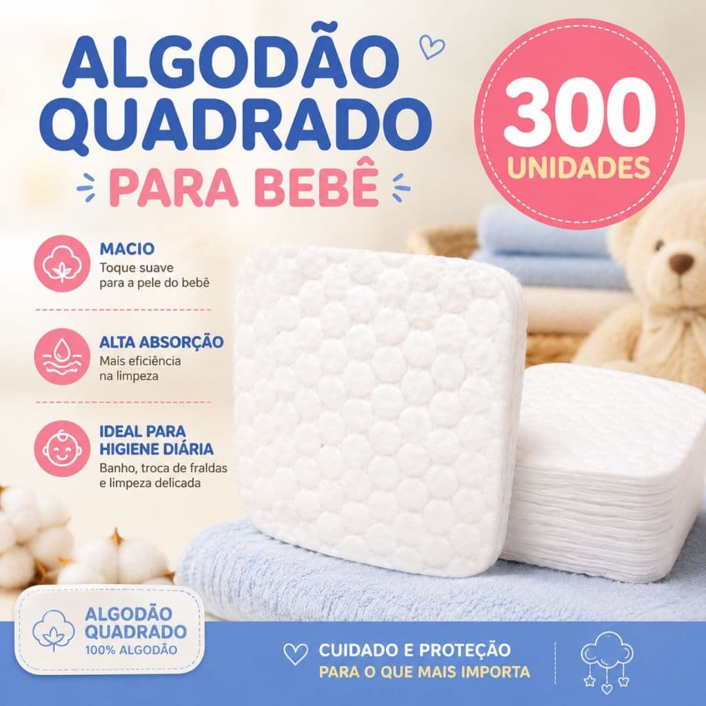 KIT 300 Quadradinho de Algodão Sem Perfume
