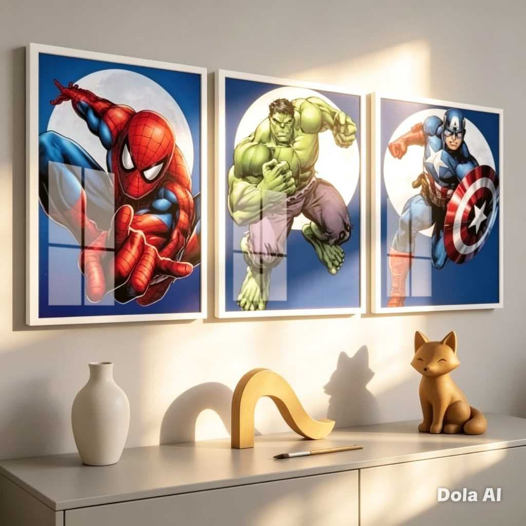 Kit de quadros 3 Peças super Heróis 33x43(cada peça) Decoração para Quarto Infantil Menino